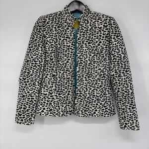 Flores & Flores Silk Animal Print Plissé Blazer Jacket Black White Size 8 USA
